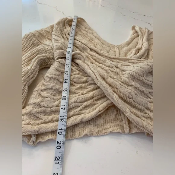 Shein Sweater Open Knit Tan Crop Top Size Large Balloon Sleeve Fashion Nova - Picture 3 of 12